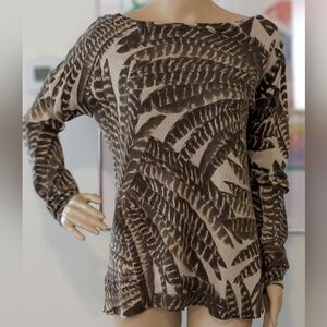 Ralph Lauren Silk & Cashmere Blend Scoop Neck Feather Design Sweater Small